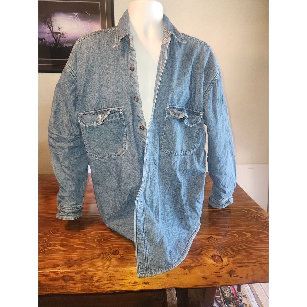 Vintage World Island Men's Denim Jacket Flannel Lined Blue Jean Coat Size L